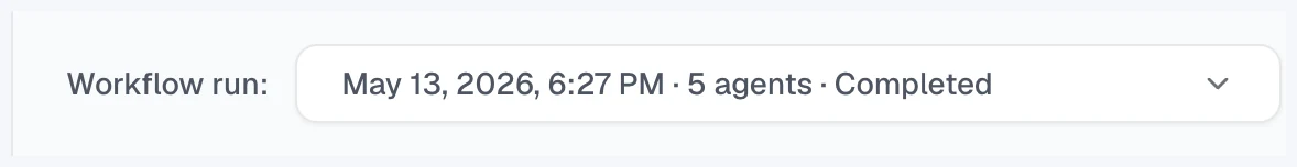 Run selector dropdown closed, showing the most recent run